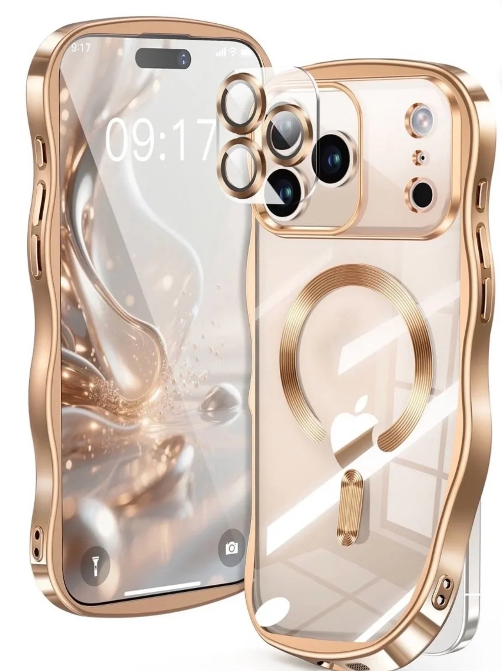 iPhone 17 Pro Max Gold Magnetic Ring Phone Case with Camera Protection